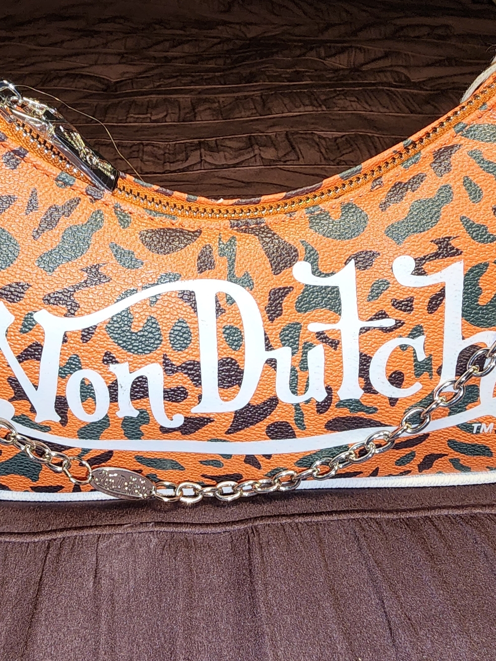 Von Dutch Orange Leopard Print Shoulder Bag